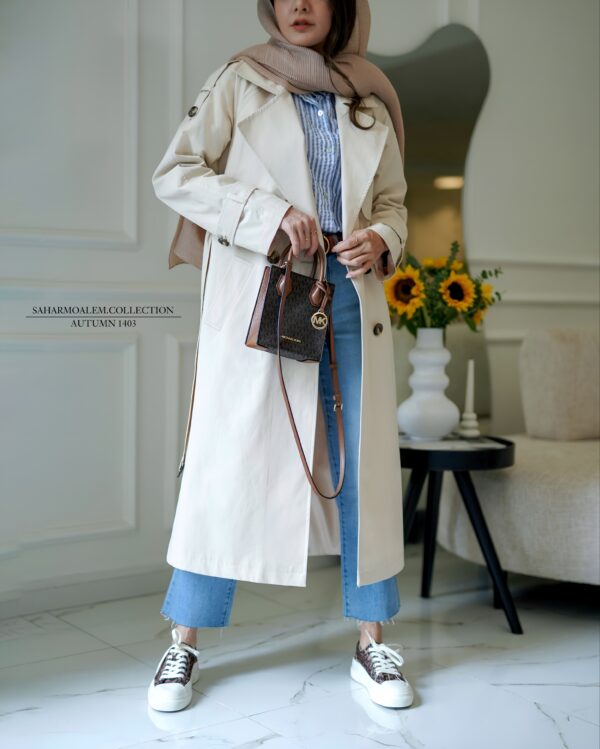 کرم بلند trench coat (اتمام موجودی) - Image 2