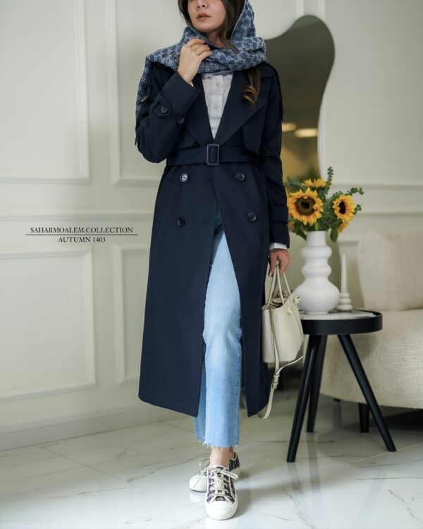 سرمه ای بلند trench coat (اتمام موجودی) - Image 2